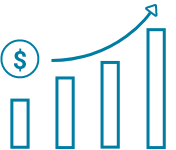A bar graph that shows increases, with a line pointing to it